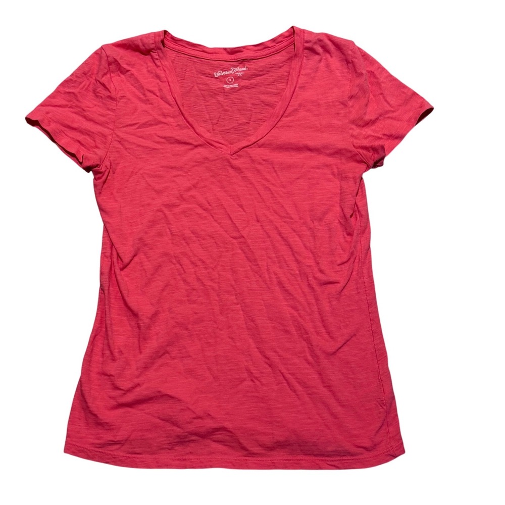 Universal Thread Coral Pink V-Neck Short Sleeve Cotton Slub Tee Shirt Womens S